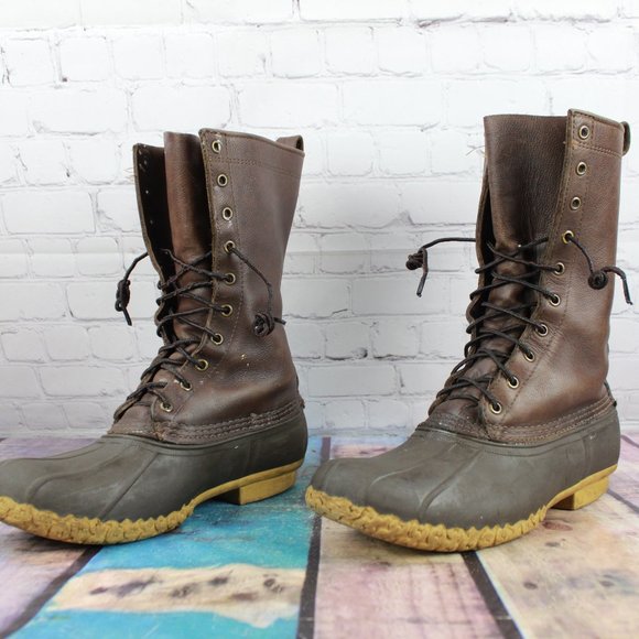 LL Bean Brown Leather Unlined Mid-Calf Hunting Duck Bean Boot Size 11 M - Picture 2 of 9
